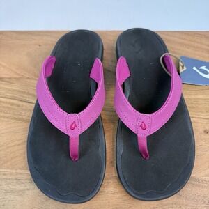 New Womens Olukai Ohana Pink Comfort Leather Sandals Flip Flops Size 11 M